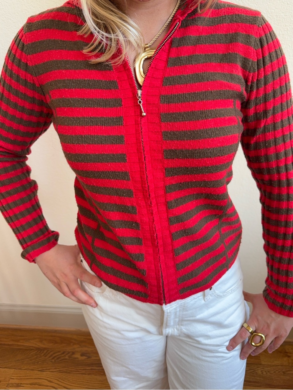 Y2K Mossimo red & brown striped zip up sweater hoodie